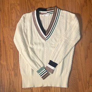 Veronica Beard Cream V-Neck Sweater